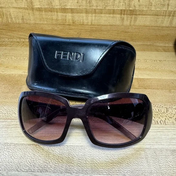 Fendi Selleria FS339L 511 Burgundy Leather Wrap Sunglasses Oversized Square Case