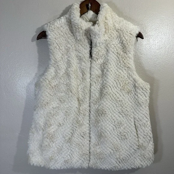 NWOT CJ BANKS Women's Reversible Petite Medium White Quilted Puffer Vest