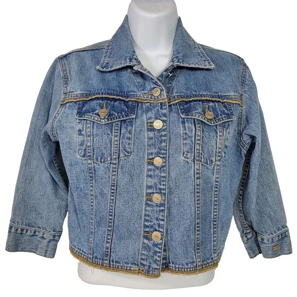 90's Y2K Jean Jacket Blue Denim Cropped Tommy Hilfiger Medium