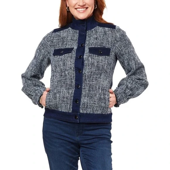 DG2 by Diane Gilman Mixed Media New Classic‎ Stretch & Boucle Jacket- Indigo-L