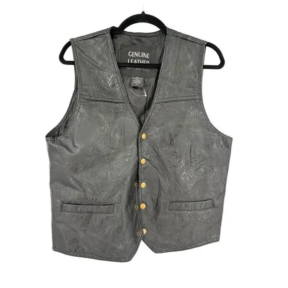 Vintage Navarre Leather Black Vest Size M Patchwork Biker Motorcycle
