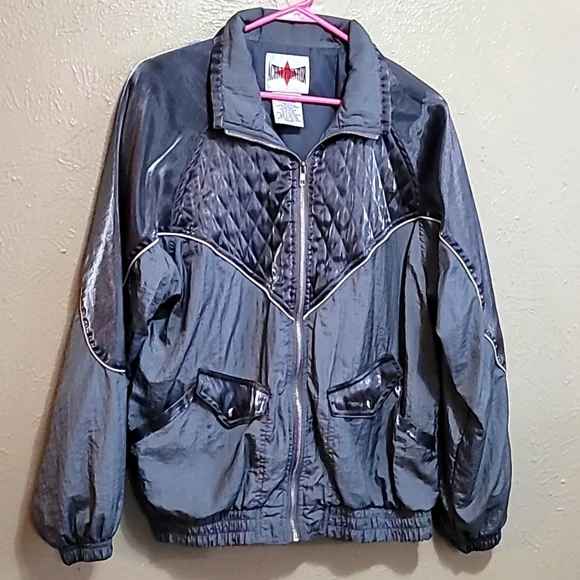VTG 90s Active Frontier Windbreaker Jacket‎ Silver/metallic Color Women's M Fall