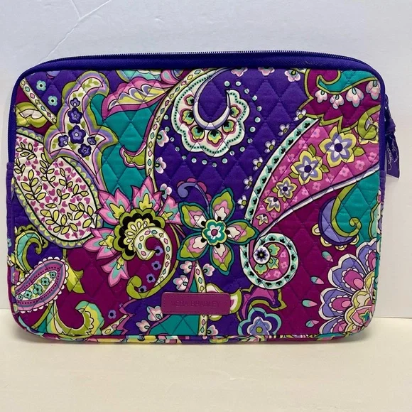 Vera Bradley Purple Paisley Quilted Laptop Sleeve Heather 14” x 11”