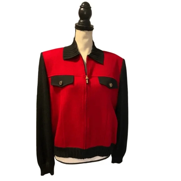 St. John Knit Jacket Red Black