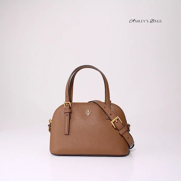 Tory Burch Emerson Dome Satchel Crossbody In Moose Brown