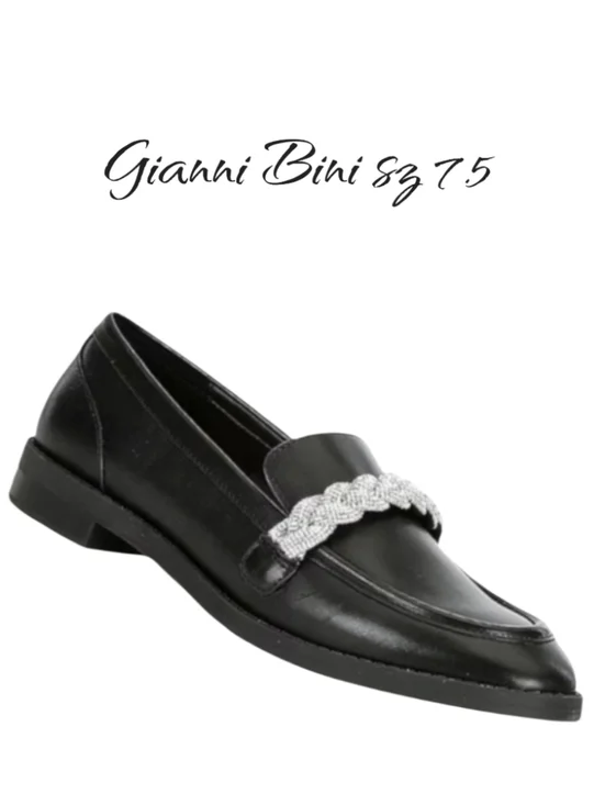 Gianni Bini Bristow Black Leather Rhinestone Braided Loafers Sz 7.5