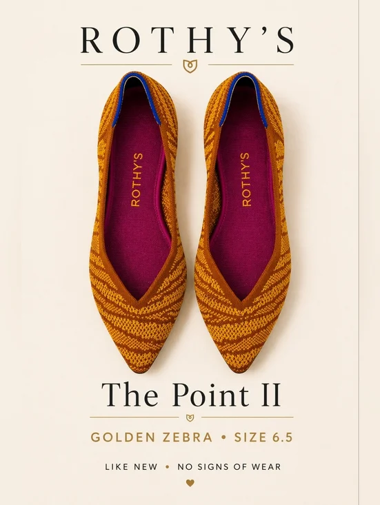 Rothy’s The Point II Golden Zebra Flats Size 6.5 Knit