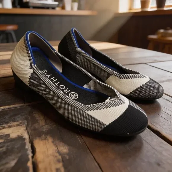 Rothy's Women's Black and Cream Patterned Flats size 6.5