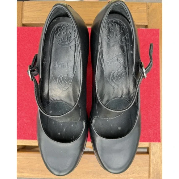 Dansko Womens Black Leather Mary Jane Shoes Heel 2