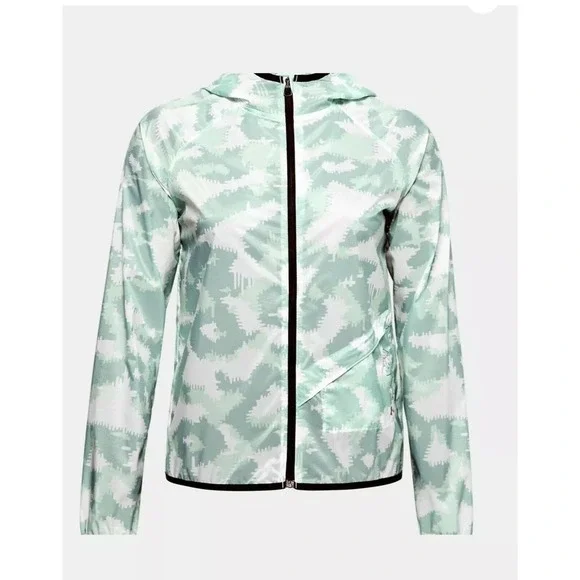 Under Armour Women's Green Storm Heat Gear Run Anywhere Hooded Jacket sz Medium