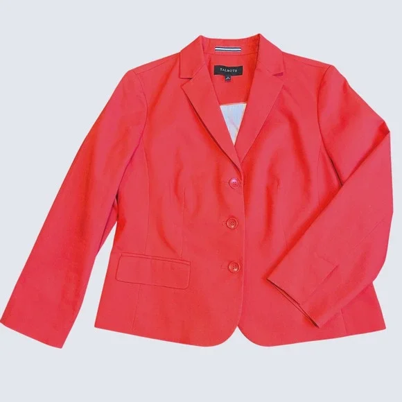 Talbots Classic Cotton Stretch Lined 3-Button Blazer in Tomato Notch Lapel‎ Sz 8