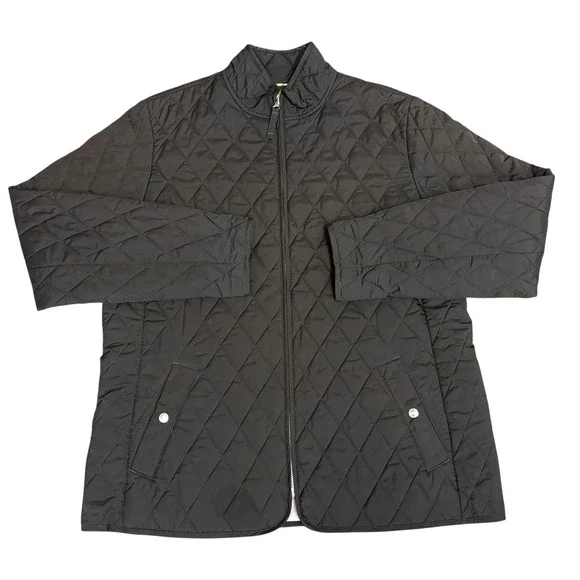 Lands End Quilted Chore Coat. Full Zipper. Snap‎ Pockets. Sz L (14-16) Brown