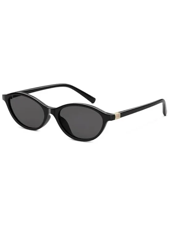 Black Oval Sunglasses Women Retro Cat Eye Vintage Y2K Small Frame Shades