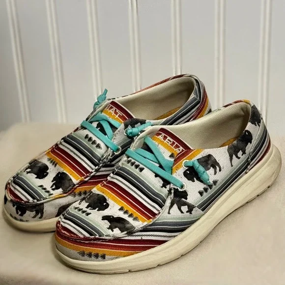 Ariat Womens 6.5B Slip On Shoes Bison Serape Stripe Western Loafers