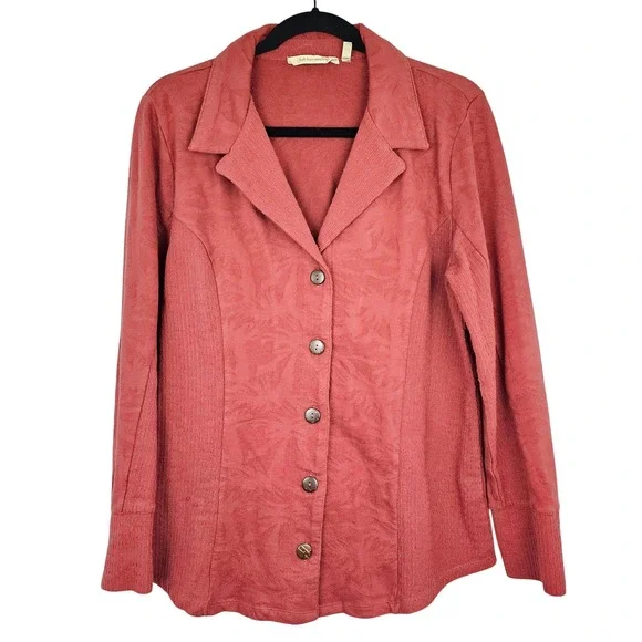 Soft Surroundings Women's Textured‎ Button Front Blazer Coral Pink OrangeSize 10