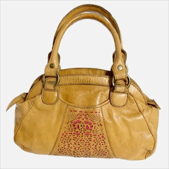 Lucky Brand Sunset Junction Lamb Leather Top Handled Satchel Cutout Front Pocket