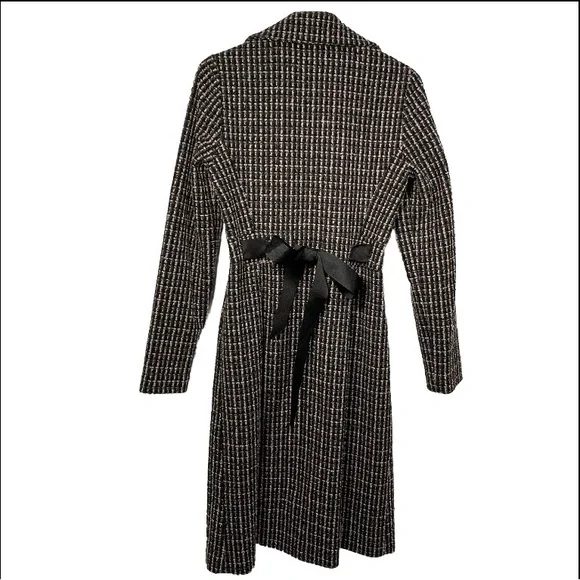 Vintage Betsey Johnson Tweed Plaid Coat Sz 6 Black & Pink Ribbon‎ Bow Classic