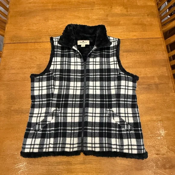 Woolrich Moccasin Plaid Wool Blend Vest with Faux Sherpa Lining XL