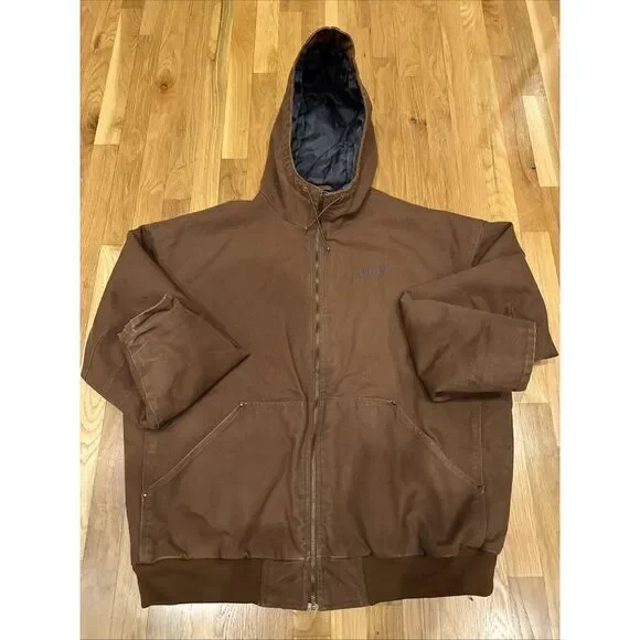 Pacific Trail Jacket Mens XXL Canvas Hooded Quilted Lined Brown Heavy Duty Zip U