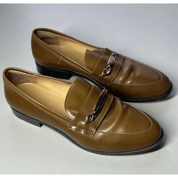 Brown Leather Loafers Dress Shoes Womens 39 Made in Italy 