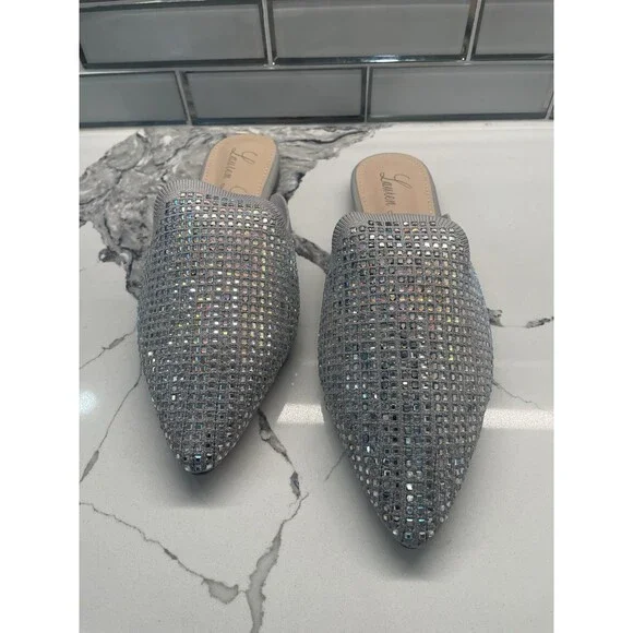 Lauren Lorraine Sharon Sandals Silver 7.5 Dressy Sparkle Shoes‎ NIB NEW