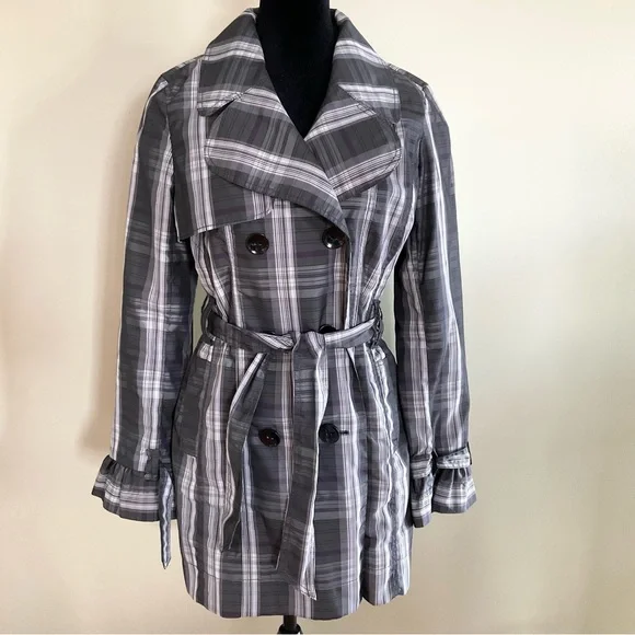 Willi Smith Gray Plaid Trench‎ Coat