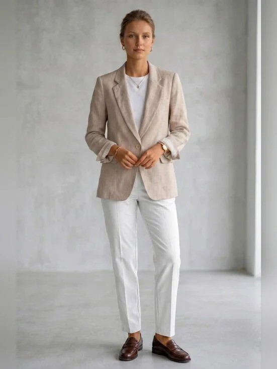Veronica Beard Beige Linen Blend Tailored Blazer Jacket Size 6 Made in USA