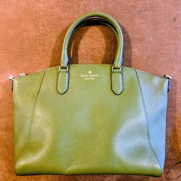 Kate Spade Parker green pebble‎ leather signature satchel bag