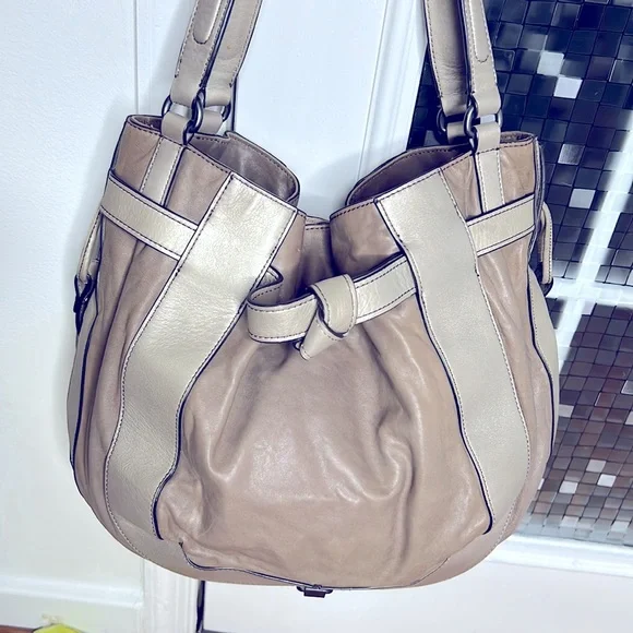 💕 Kooba taupe gray silver soft leather x large satchel shoulder bag