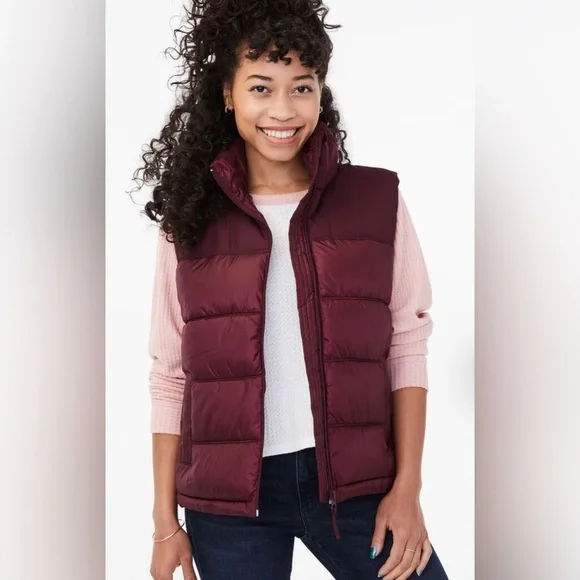 Aeropostale Puffer Vest Jacket Women’s Size S Maroon Full Zip Pockets Quilted‎