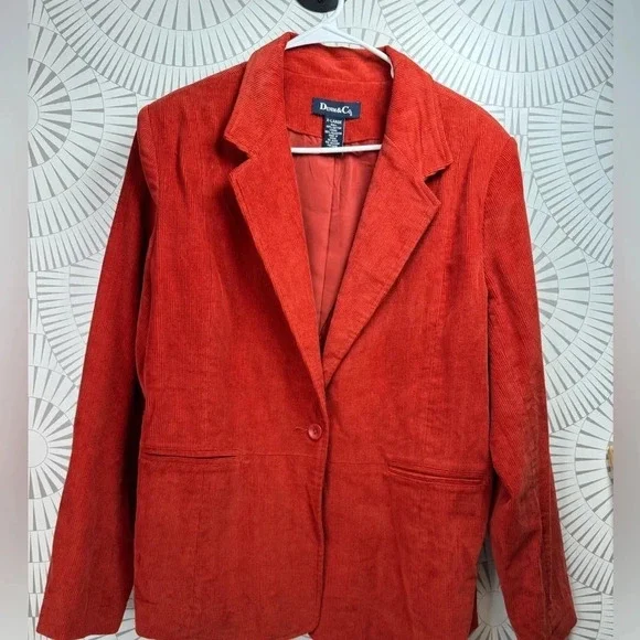 Denim & Co Women’s Red/Orange Corduroy Blazer One Button‎ XL
