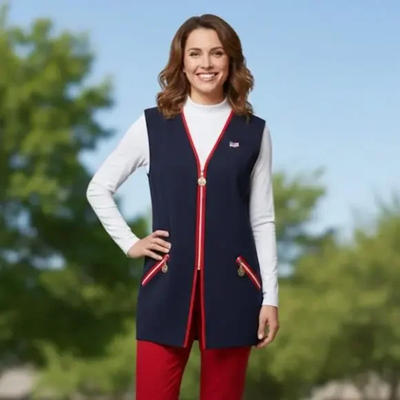 Vintage 90s Wool Vest Full Zip Blue Nautical Patriotic Linda Allard Ellen Tracy