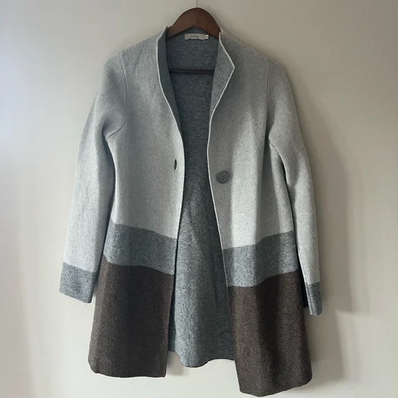 A•IDA Gray and Brown Color-block Wool Blend Cardigan Jacket Size XS