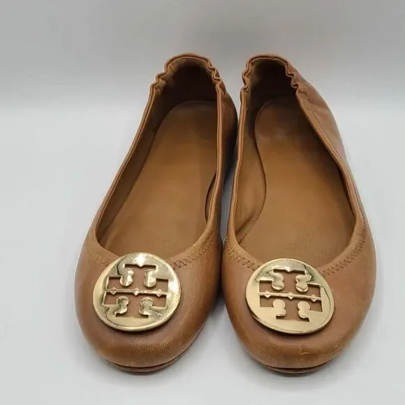 Tory Burch Minnie Travel Ballet Flats Tan (Carmel) size 8