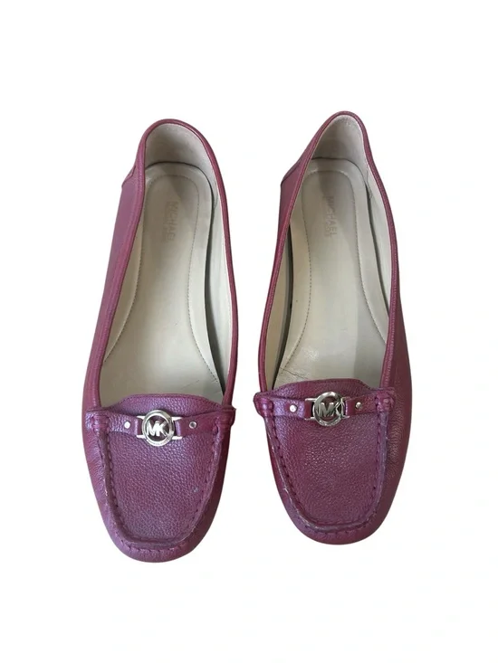 Michael Kors Raspberry Leather Moccasin Loafers with MK Logo