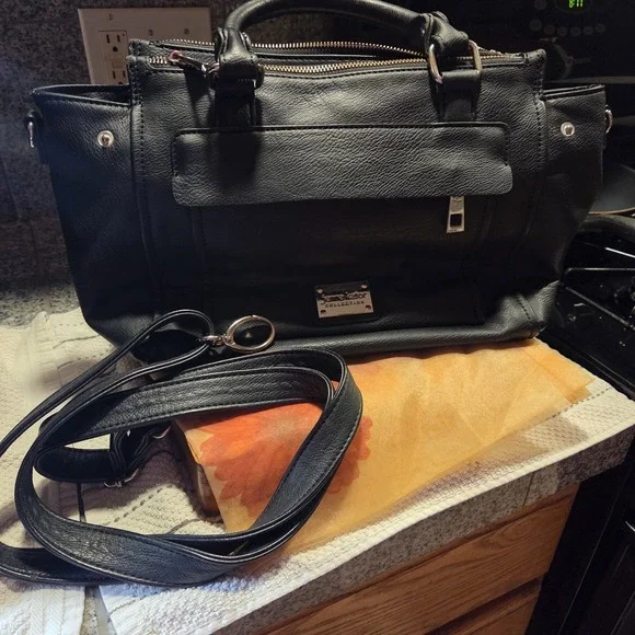 Jenna Kator Collection Vegan Leather Black Satchel Crossbody