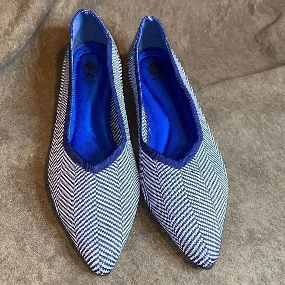 French Blu Women Herringbone Design Gel Insole Flats