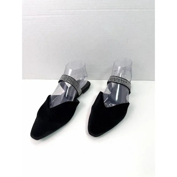 A New Day Flats Women 7.5 Black Pointed Toe Rhinestone Strap Slip On Dress Shoes