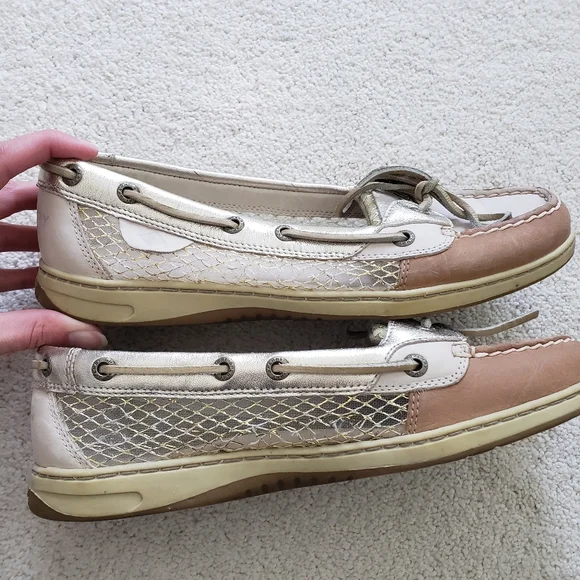 Sperry Angelfish Gold Metallic Mesh Boat Shoes sz9