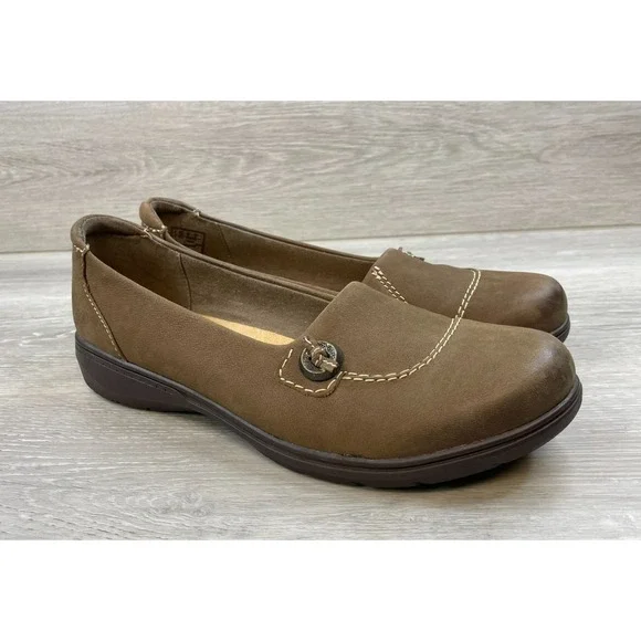 Clarks Carleigh Lulin Women's 10 Brown Loafer Nubuck Shoes‎ Comfort Chic Slip-On