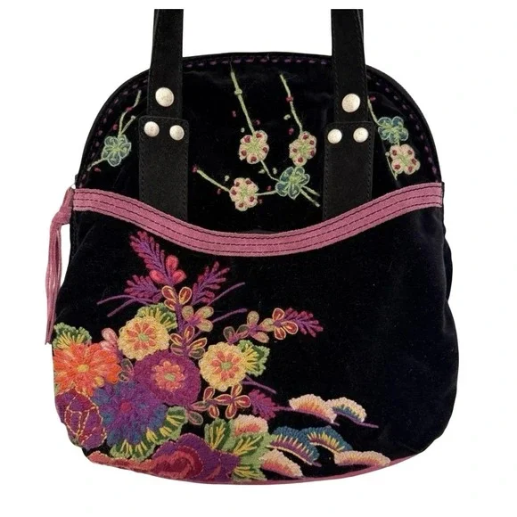Y2k Lucky Brand Embroidered‎ Purse Velvet Suede Shoulder Bag Rare Floral