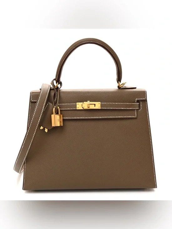 Taupe sellier Leather Satchel H Etoupe Epsom leather Kelly 28 GHW handmade