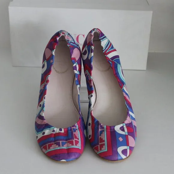 RARE Emilio Pucci Geometric Abstract Multicolored leather Oflats shoes 37 / 7