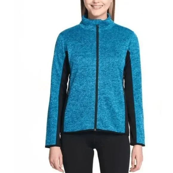 Andrew Marc New‎ York Full Zip Sweater Jacket Heathered Teal Black Size Large