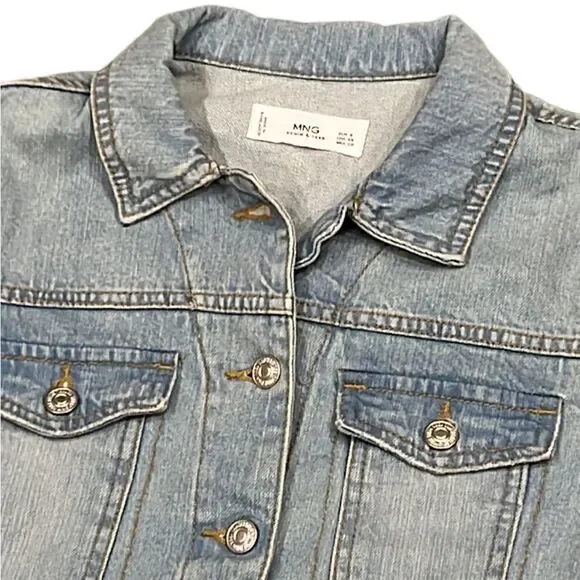 MNG Denim Women’s XS Washed Blue Jean Jacket