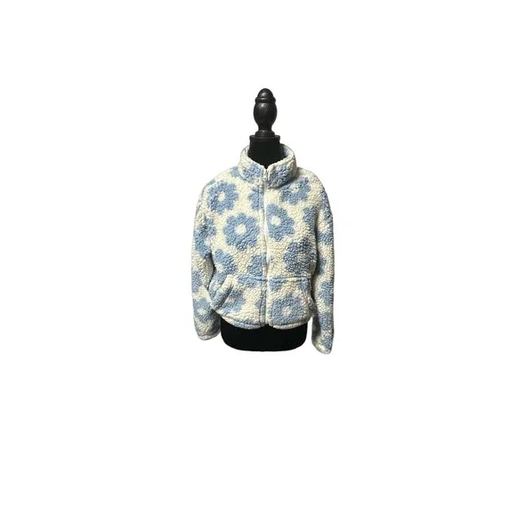 Pacsun Cream‎ Fleece with Light Blue Flowers size XS