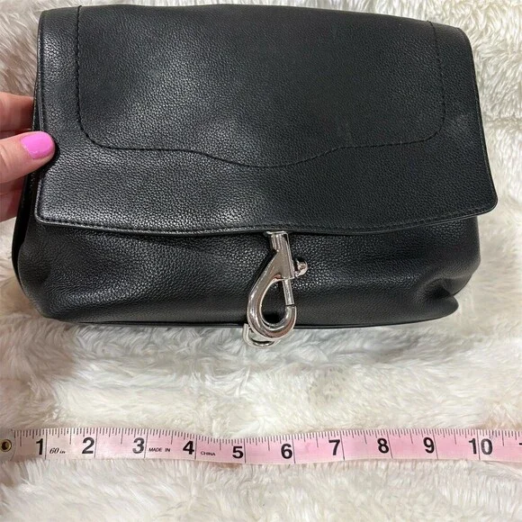 Rebecca Minkoff Womens Small Black Flap Bag Silver Hardware