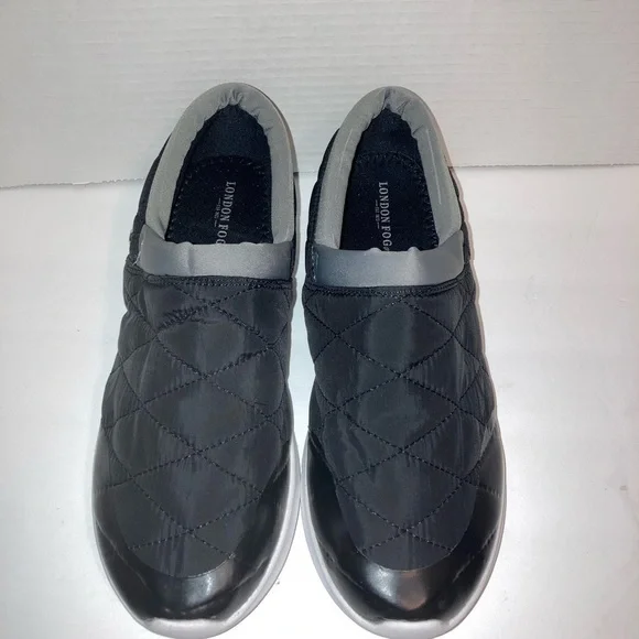 London Fog Women 10 Kellie Slip On Fashion Sneaker Black Quilted‎ Memory Foam
