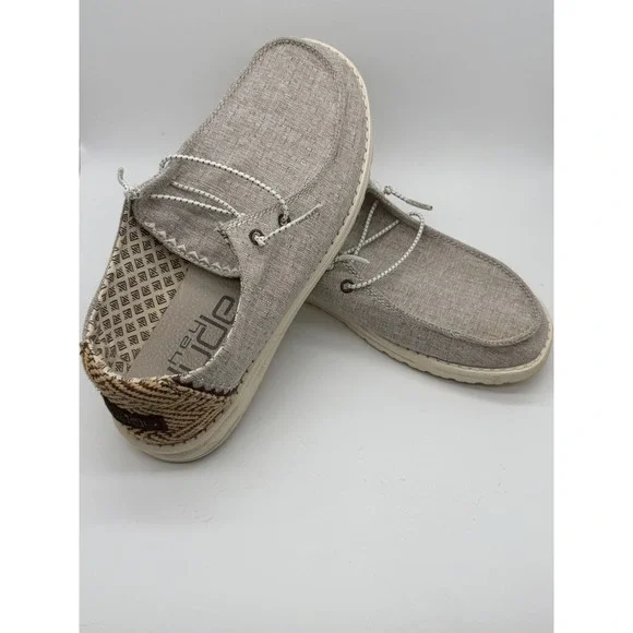Hey Dude Womens 9 Wendy Chambray Java Grey Woven Heel Slip On Loafers