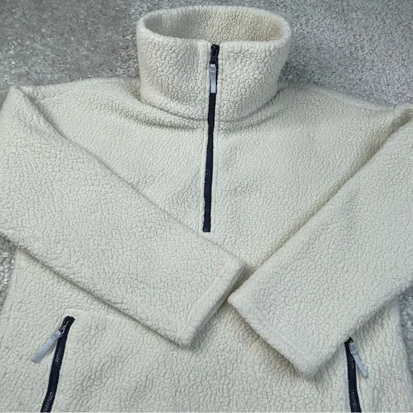 J.Crew Size M 1/4 Zip Jacket Fleece Bright Ivory Pockets Sherpa Cozy Layer Cabin